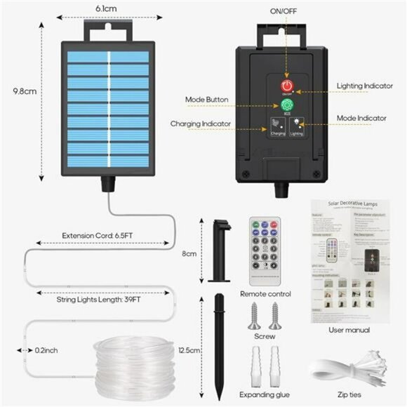 Solar Rope Lights 39FT Waterproof LED Outdoor String Lights for Patio Garden - Picture 7 of 8